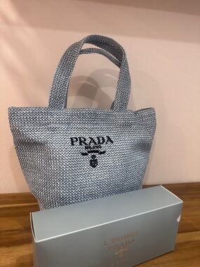 Prada Blue Woven Milano Logo Tote